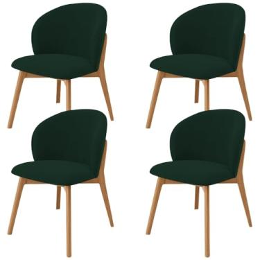 Imagem de Kit 04 Cadeiras de Jantar e Estar Living Estofada Mia L02 Suede Verde Musgo - Lyam Decor