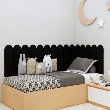 Imagem de Cabeceira Estofada Modular Nuvem 20x60 — Suede Macio, Instalação Sem Furos, Decorativa para Cama Solteiro Casal Queen King(PRETO,17)