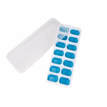 Imagem de Forma de Silicone 14 Cubos com Tampa para Gelo e Papinha Fundo Macio e Antiaderente Fácil Limpeza (Azul)