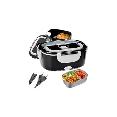 Imagem de Marmiteira Elétrica Térmica, 1.5L, Preta, Bivolt 127-220V, Portátil com Colher e Cabo de Alimentação, 60W, 23x17x10cm