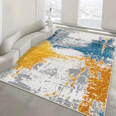 Imagem de Tapete abstrato com estampa de tinta lavada, ideal para sala de estar, quarto, sala de estar, tapete grande, antiderrapante e lavável, para decoração de casa. Tapete felpudo para porta de entrada