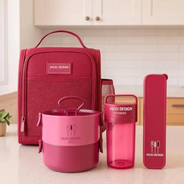 Imagem de Kit 4 Peças Bolsa térmica com Porta talher, Pote de Marmita 2 Andares e Garrafa 430ml Para Armazena Alimentos Viagem Primum (Vinho)