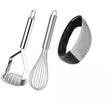 Imagem de Utensílios Aço Inox – Amassador de Batata, Espremedor de Alho e Fouet Batedor de Ovos(KIT COMPLETO)