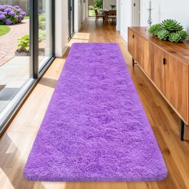 Imagem de ZJYeRug Tapete roxo, tapete de corrida 7,5 x 25,4 cm, tapete antiderrapante para corredor de 3 m, tapete macio felpudo para sala de estar e quarto, tapetes de cabeceira felpudos laváveis para meninas