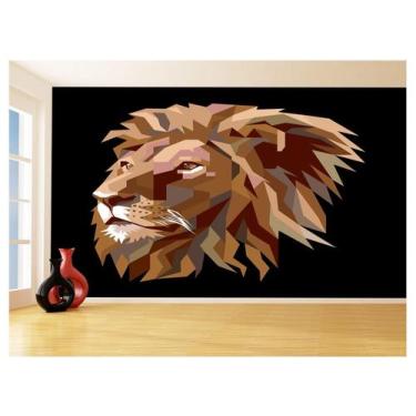 Imagem de Papel De Parede Animais Leão Rosto Arte Preto 3,5M Anm457 - Você Decor
