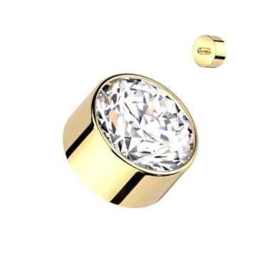 Imagem de FIFTH CUE Conjunto de bisel roscado interno de titânio grau de implante 16 calibres redondo CZ superior dérmico, Metal, Zircônia cúbica