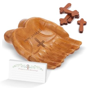 Imagem de LemonRoad Conjunto de 36 tigelas de oração em forma de mãos, tigela de oração de madeira com 5 cruzes de mão de madeira, 30 cartões impressos para mãe, pai, presente cristão, aniversário