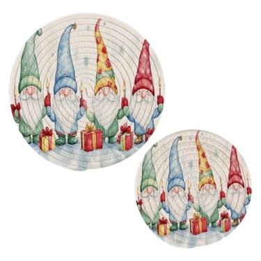 Imagem de Blueangle 2 peças de suporte de panela de gnomo de Natal fofo - conjunto de pegadores de panela de tecido redondo - almofadas quentes trançadas de algodão - porta-copos - tapetes de mesa para cozinhar
