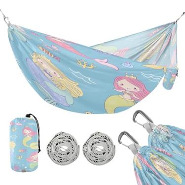 Imagem de ATTX Linda rede de acampamento de sereias – Redes leves e portáteis, capacidade de 150 kg para uso interno, caminhadas, mochilão, viagens, quintal, praia (296)