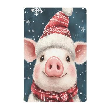 Imagem de Blueangle Jogo de lençol com elástico para bebês – Jogo de lençol macio e respirável fofo de porco de Natal, serve para colchão de berço padrão (464)