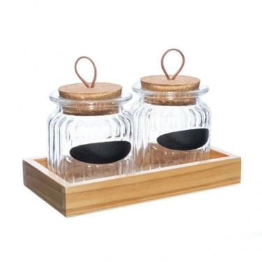 Imagem de Conjunto 2 Porta Mantimentos Com Tampa E Suporte 260 Ml Lyor