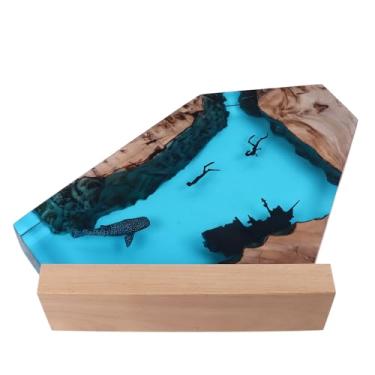 Imagem de LiebeWH Lâmpada Decorativa Com Luz Noturna, Design de Madeira Artesanal Com LED, Tema Exclusivo do Mar Profundo, Ideal para Quartos e Escritórios