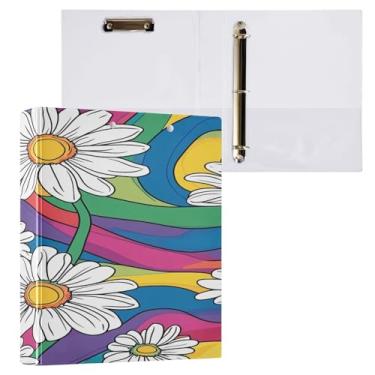 Imagem de Blueangle Fichário de margarida branca com 3 anéis com prancheta e 2 bolsos - Organizador de documentos decorativos de 3 cm para escritório, suprimentos para reuniões (86)