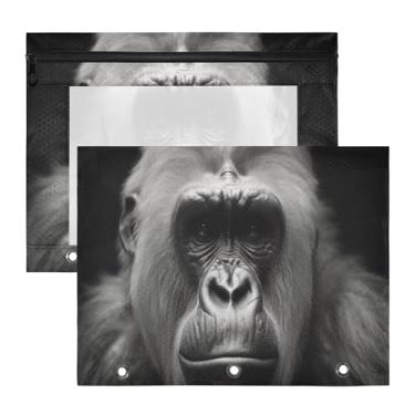 Imagem de ATTX Bolsas Gorilla Portraits Pacote com 2 - Bolsa impermeável com zíper de 3 anéis com janela transparente, acessórios de material de escritório para estojos de lápis e organizador de documentos #744