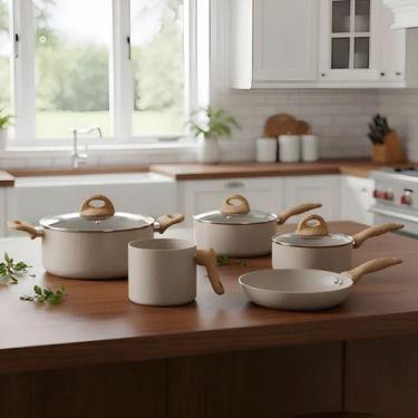 Imagem de Jogo De Panelas Brinox Antiaderente Indução Ceramic Life 5pc Areia