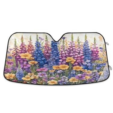 Imagem de ATTX Para-brisas de carro Foxgloves and Iris 139.7 cm x 70.1 cm Protetor solar universal com proteção UV, persiana de janela frontal automática dobrável para caminhões Sedans SUVs #180