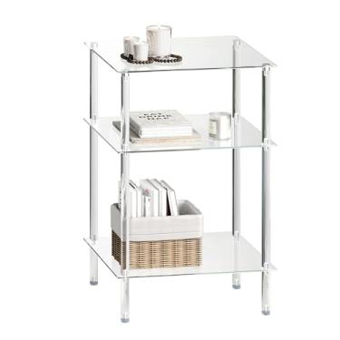 Imagem de IRCPEN Mesa lateral de vidro temperado, mesa de canto de acrílico, mesa de cabeceira transparente de 3 camadas, mesa de centro transparente, para pequenos espaços, sala de estar, quarto, varanda