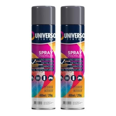 Imagem de Tinta Spray 400ml Cinza Grafite Uso Geral em Aço Ferro Couro Gesso Cerâmica | Universo | Kit 02 un