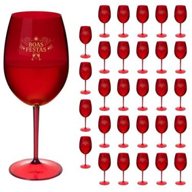 Imagem de Taças Vinho Acrílico 600ml Boas Festas Taça Vinho 30pçs - NEOPLAS, VER