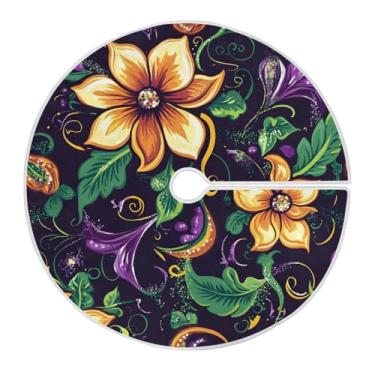 Imagem de Qilmy Saia de árvore de Natal com flores de carnaval 119,9 cm, camurça para árvore de Natal, adequada para decoração de armário em ambientes internos e externos, festas, escritórios, lojas