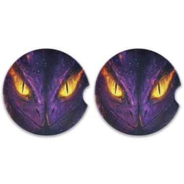 Imagem de CEBUGI 2 peças de porta-copos de carro para porta-copos de cerâmica de 6,3 cm com entalhe de dedo absorvente porta-copos de copo de carro roxo olhos de dragão acessórios de carro para mulheres e