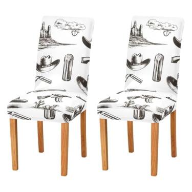 Imagem de STAYTOP Conjunto de capas de cadeira vintage ocidentais, 2 peças, capas elásticas laváveis para cadeira de cozinha, protetor de assento removível para festas de fim de ano, cozinha, hotel, sala de