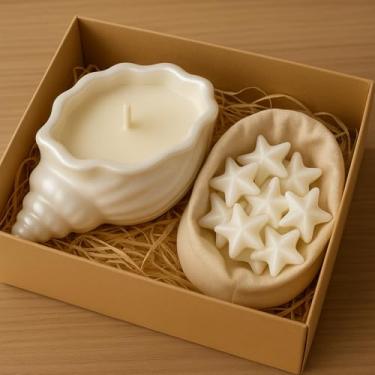 Imagem de Conjunto de velas perfumadas em forma de concha Velas perfumadas Velas decorativas (cauda de sereia lilás,1 Kit)