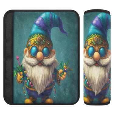 Imagem de Burbuja Capa para cinto de segurança de carro Mardi Gras Gnome almofadas macias confortáveis protetor de cinto de segurança de carro para alça de ombro de assento de carro, 1 par médio
