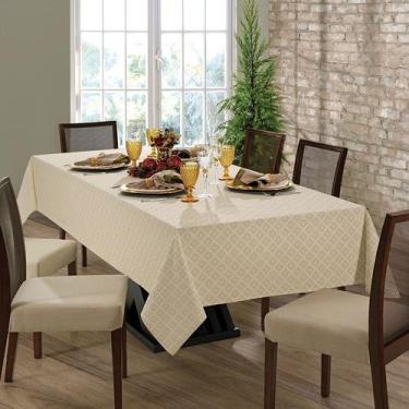 Imagem de Toalha de Mesa Natal 4 Lugares 150x150cm Algodão Bege Limpa Fácil Lepp