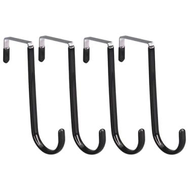 Imagem de FADTOP Pacote com 4 ganchos acima da porta ganchos com revestimento de borracha para pendurar toalha roupão cabide 12,8 cm cozinha banheiro preto