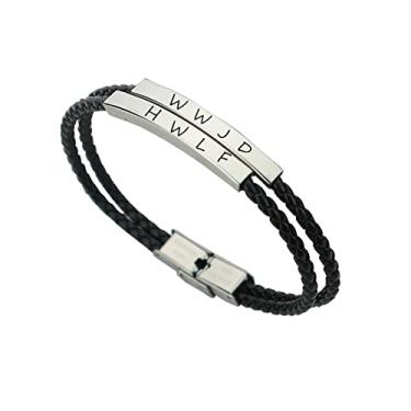 Imagem de LiFashion WWJD HWLF Pulseiras para amantes, pulseira de couro feita à mão What Would Jesus Do He Would Love First Pulseira de aço inoxidável 2 camadas inspirador lembrete religioso joia presente para ele e ela, Metal, Ágata