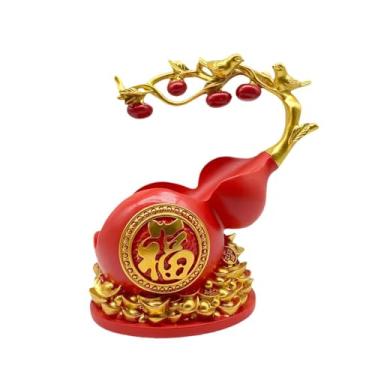 Imagem de ＫＬＫＣＭＳ Suporte para Vinhos em Resina Criativa com Estatueta de Cabaça Feng Shui para Decoração de Casa, Sala de Estar, Estante ou Escritório, Vermelho