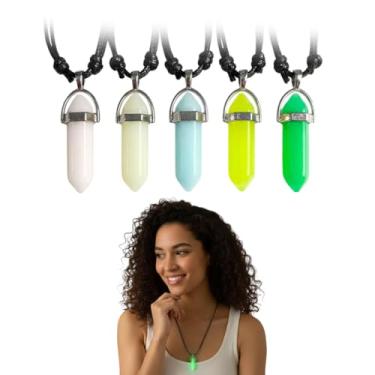 Imagem de Colar Pingente Pedra Cristal Prima Fluorescente Luminescente Brilha no Escuro Cordão Preto Ajustável Unissex Estilo Místico Amizade (ROSA CLARO)