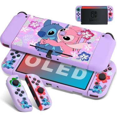 Imagem de Xcitifun Protective Case Compatible with Nintendo Switch OLED TPU Cases for Girls Boys Kids Cartoon Cute Kawaii Switch 2021 Protect Shell Designed for Nintendo OLED Cover - Petal Purple