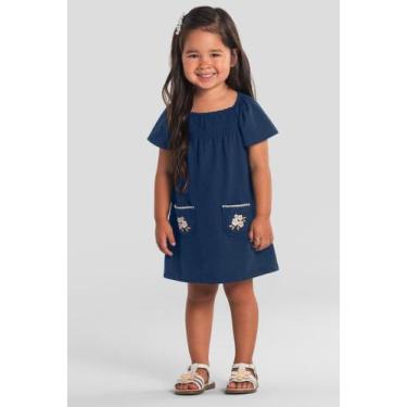 Imagem de Vestido infantil menina com flores Brandili -Azul, 2, Azul