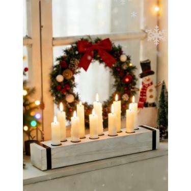 Imagem de NUPTIO Castiçais de madeira para candelabros: castiçal de fazenda para mesa de centro de mesa de lareira - Velas cônicas de madeira para decoração de Natal de Ação de Graças