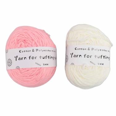 Imagem de Cuofyunl 2 rolos de fio tufos branco leitoso rosa 0,2 pol. de largura elástico resistente ao encolhimento tapete de algodão fio de tricô para artesanato diy