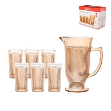 Imagem de Jogo jarra 1l com 6 copos vidro ambar lila hauskraft