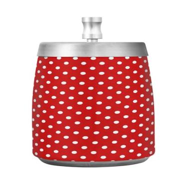Imagem de JUZIHAI Cinzeiro de bolinhas vermelhas com tampa, cinzeiro de aço inoxidável inodoro à prova de vento cinzeiro sem fumaça para escritório em casa, pátio, varanda, cigarro