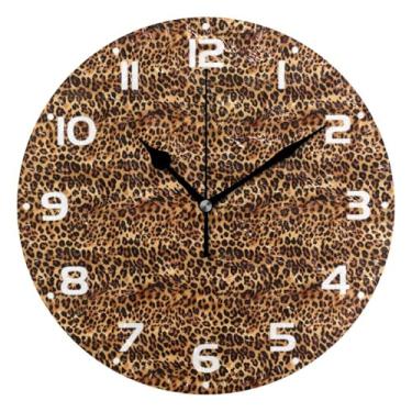 Imagem de JUZIHAI Relógio de parede com estampa de leopardo silencioso, sem tique-taque, relógios de parede redondos operados por bateria, fácil de ler, relógio decorativo de parede para casa, cozinha, sala de