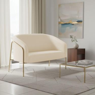 Imagem de Sofá 2 Lugares Namoradeira Stella Base Industrial Alta Dourada Sintético Pu Bege D03 - D'rossi