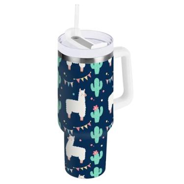 Imagem de ODAWA Copo grande à prova de vazamento, copo de aço inoxidável isolado de alpaca com alça e tampa de canudo