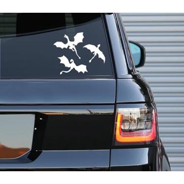 Imagem de Printbeat Decalque Flying Dragons – Uso interno e externo | Adesivo de vinil branco | Cadernos de para-choques, janela de caminhão, laptop | Uso fácil para carro, van e bicicleta | 9 cm x 11,4 cm