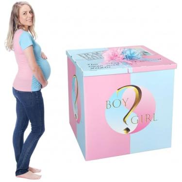 Imagem de AmazingSpark Kit de caixa de presente jumbo reveladora de gênero de 71 cm com caixa grande e laços gigantes para decoração de festa de aniversário de chá de bebê (menino ou menina)