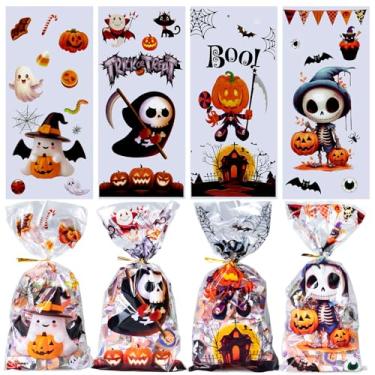 Imagem de Confettiville Sacos de guloseimas de Halloween, pacote com 200 sacos de brindes de celofane para brindes de festa, torções incluídas, 27 x 12 cm, coleção Creepy Cuties
