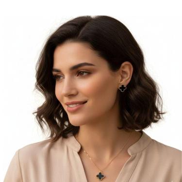 Imagem de Bijuteria Colar E Brinco De Trevo Banhado A Ouro 18k