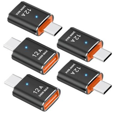 Imagem de Adaptador USB C para USB 240W 12A, pacote com 2, adaptador USB A fêmea para macho tipo C para iPhone 17 Pro Max 16 15, iPad, MacBook Pro Air, Surface, Samsung Galaxy S25, XPS, notebook e mais