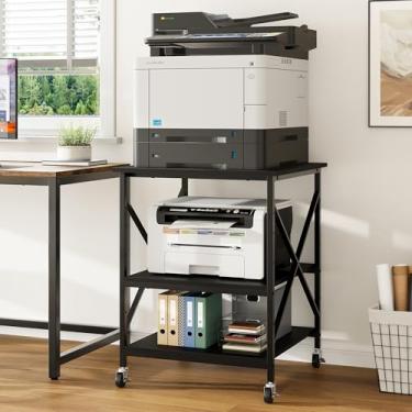 Imagem de Warmiehomy Mesa de impressora de 61 cm x 61 cm com prateleira de armazenamento ajustável - Suporte grande para impressora com rodas - Carrinho com rodinhas de 3 níveis - Use para impressora a laser 3D