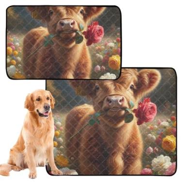 Imagem de TSENQUE Almofadas de xixi para cães de estimação, lavável, reutilizável, para gatos, fofas, bovinas, flores, filhotes de cachorro, absorventes à prova d'água, tapete de gaiola para cães, fofo, médio +