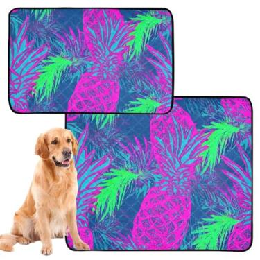 Imagem de TSENQUE Abacaxis roxos, palmeiras verdes tropicais para animais de estimação, gatos, almofadas reutilizáveis para xixi, lavável, impermeável, tapete de cercadinho para cães, absorvente, pequeno x